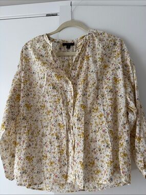 J. Crew Cream Floral Button-Front Blouse